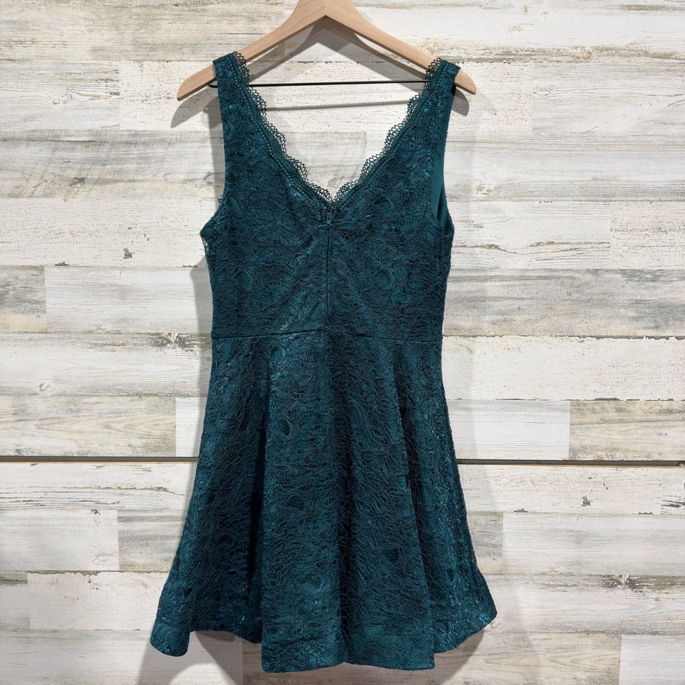 B. Darlin Lace Fit & Flare Dress Women 15/16 Teal Green Metallic Formal EUC